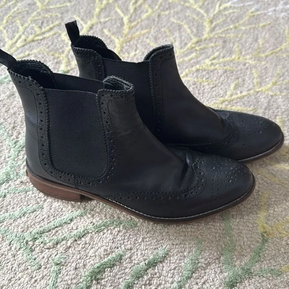 Dune London brogue black leather pull on Chelsea boot 40
